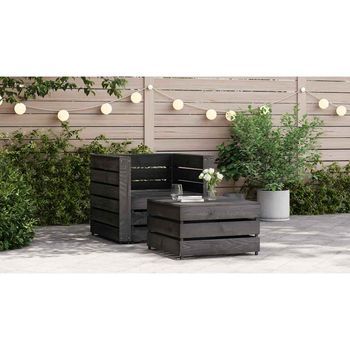 Muebles De Jardín Palets 2 Uds | Mesa Y Sillas Madera De Pino Impregnada Gris