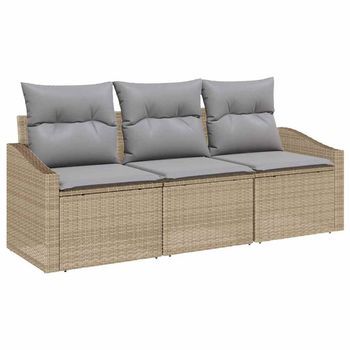 Juego De Sofá Con Cojín 3 Piezas | Mueble De Jardín Beige Ratán Sintético