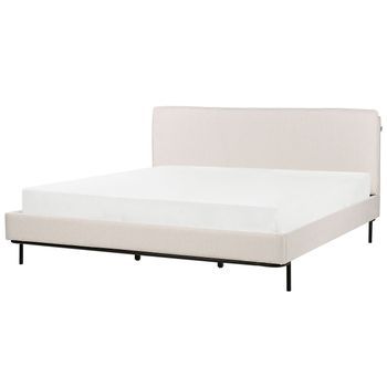 Cama Con Somier Con Cabecero Moderna Tapizado De Tela De Poliéster Beige Crema 180 X 200 Cm Corio