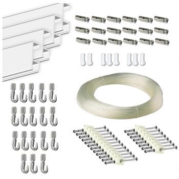 Pack Basic Fast De 9 Metros Guías Blancas Con 18 Colgadores Nylon Para Colgar Cuadros. (blanco 18 Colgadores)