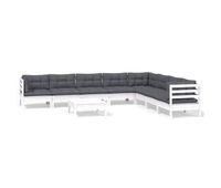 muebles de jardin 9 pzas y cojines blanco madera maciza de pino