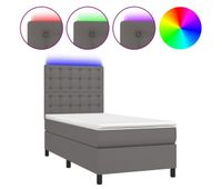 cama box spring y colchon led cuero sintetico gris 90x200 cm botones
