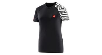 Maillot de manga corta compressport ironman dazzle para mujer negro blanco
