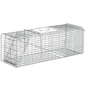 Outsunny Trampa para Animales Vivos Plegable 93x31x34,5 cm Jaula de Captura de Alambre con Puerta y Asa para Conejos Gatos Plata   Aosom España