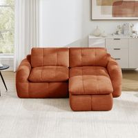 sofa modular de 2 plazas en l naranja chenilla y otomana