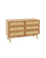 comoda de madera maciza y con seis cajones tono envejecido de 76x120cm