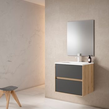 Mueble Mydesign 60 Cm, Estructura Roble Moderno Frontal Antracita Mate. Pack Mueble + Lavabo.