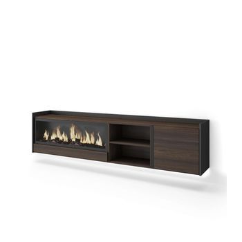 Mueble Tv Pizarra-01 Suspendido Con Chimenea Y Luces Led