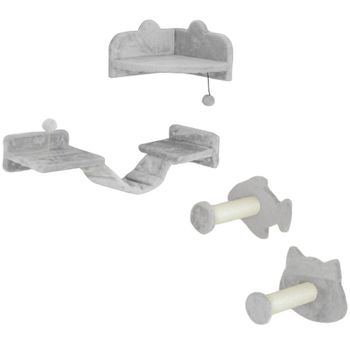 PawHut Juego de Pared de Escalada para Gatos con Postes de Sisal Plataforma Doble con Escalera y 1 Plataforma para Saltar Gris   Aosom España