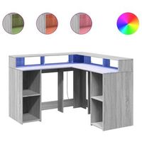 escritorio con led madera ingenieria gris sonoma 130x130x91cm vidaxl