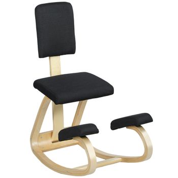 HOMCOM Silla Ergonómica de Rodillas con Respaldo Cojines Acolchados Marco de Madera para una Mejor Postura Oficina Negro