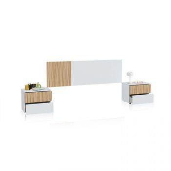 Cabecero Para Cama De 135-150 Cm Y 2 Mesitas Con Cajones Nitza Blanco Artik (blanco Mate) - Natur 166 X 50 X 3 Cm