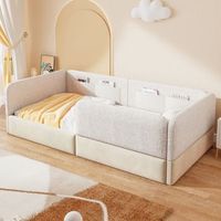 cama tapizada con barandilla de 90x200 cm mdf blanco y poliuretano