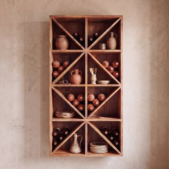Estantería de almacenaje para botellas de madera de mango
