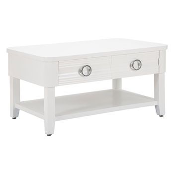Mesa De Centro Con 2 Cajones Y Estante De Madera Blanca 90x60x47