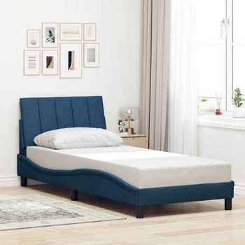 Cama Individual | Cama Para Adultos | Estructura De Cama Sin Colchón Tela Azul 80x200 Cm Cfw653863
