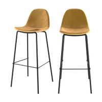 set de 2 sillas de bar de terciopelo amarillo 75 cm