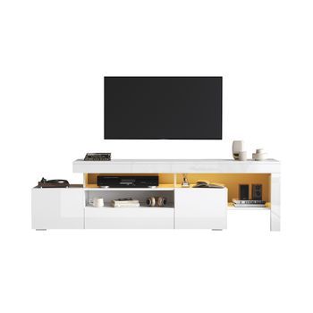 Mueble De Tv De 192 Cm - Mueble De Salón De Alto Brillo Con Led - Tv De 85 Pulgadas - Blanco