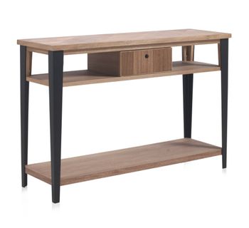 Consola madera fresno con cajón y patas metálicas