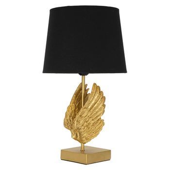 Lámpara De Mesa En Metal Y Resina Dorada Con Pantalla Negra Ø Cm 25x45