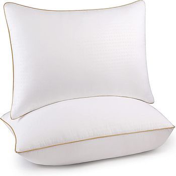 Juego De Dos Almohadas, Aptas Para Dormir Boca Arriba, Boca Abajo O De Lado, Con Núcleo De Almohada A Rayas Satinadas Para Un Uso Doméstico Confortable - Color Dorado, Una Sola Cara.