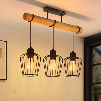 Nettlife Lámpara De Techo Vintage De Madera Para Sala De Estar: Lámpara De Techo De Metal De Diseño Industrial Negro Con Bombilla E27 No Incluida