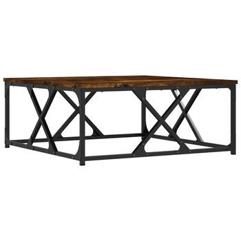 Mesa De Centro 70x70x30 Cm Madera Y Metal Trabajados - Marrón