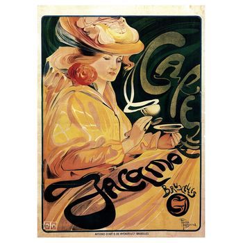 Legendarte - Cartel Publicitario Vintage Café Jacqmotte - Cuadro Lienzo, Impresión Digital Cm. 50x70