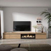 mueble tv efecto madera roble 317x35x45cm chimenea efecto fuego