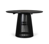 mesa de comedor redonda en madera de mindi y base rejilla 120cm