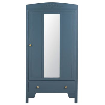 Armario azul de pino macizo con espejo y cajón 92 cm
