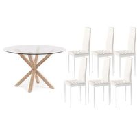 pack mesa redonda de cristal templado  6 sillas polipielmetal blanco 120x75 cm