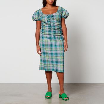 Ganni Checked Cotton-Blend Seersucker Midi Dress - EU 36/UK 8