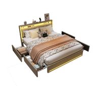 cama tapizada con led y funcion de carga usb en el cabecero y 4 cajones cama doble de 160 x 200 cm con canape y somier de laminas de madera en color beige