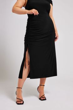 Yours London Falda Midaxi Negra Con Fruncidos, Mujer Curvy Y Tallas Grandes, Yours London