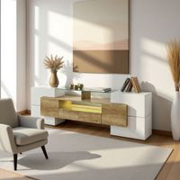 aparador contemporaneo de madera y blanco con almacenamiento