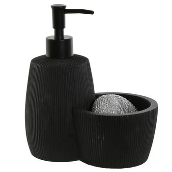Dosificador de jabón con estropajero de resina negro mate 18,5 cm