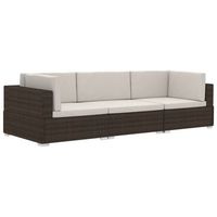 set sofas de jardin 3 piezas y cojines ratan sintetico marron