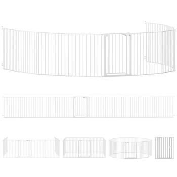 PawHut Barrera de seguridad de metal parque/recinto plegable y modular para perro y niño 10 paneles 61 x 75 cm blanco