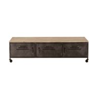 mueble tv de pino macizo y acero con ruedas de 150 cm
