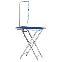 pawhut mesa de peluqueria para mascotas con encimera antideslizante patas plegables asa y brazo 72x45x74-81 cm azul