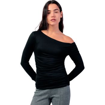 Admas Blusa Top asimétrico de manga larga Frunces para mujer