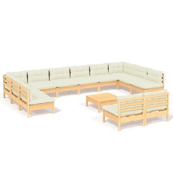 Muebles De Jardín 13 Pzas Y Cojines Madera Maciza De Pino Crema Vidaxl