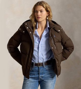 Polo Ralph Lauren para mujer. 211B17285002 Chaqueta acolchada de plumón marrón (S), Casual, Poliéster