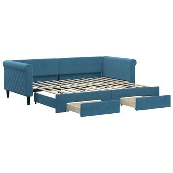 Cama Individual | Cama Para Adultos | Sofá Cama Nido Con Cajones Terciopelo Azul 90x200 Cm