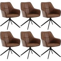 set 6 sillas de comedor giratorias 360 en piel sintetica y metal sillas de cocina con respaldo claro 45x41x86cm - marron - woltu