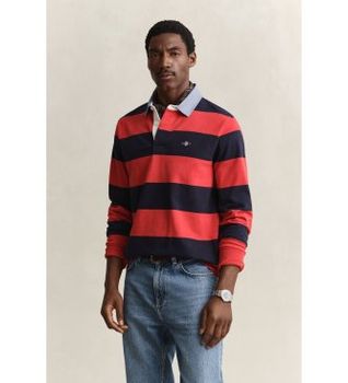 Gant para hombre. 2004083 Polo Heavy a rayas con cuello de cambray rojo (M), Casual, Algodón, Manga larga