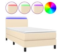 cama box spring con colchon y led tela crema 100x200 cm diseno plano