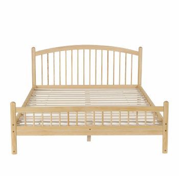Cama Individual 140x200 - Madera Maciza, Diseño Minimalista, Cabecero Clásico De Rejilla, Somier Estable - Natural