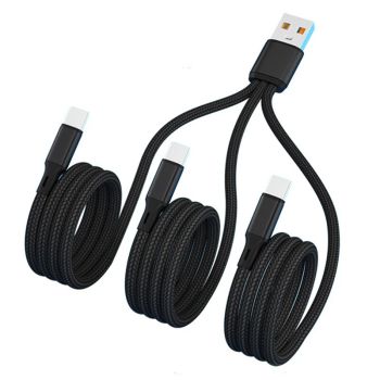 Cable USB-A a Type-C+Type-C+Type-C de 6A 100W para carga rápida y transmisión de datos, núcleo de cobre, 0.2M/1.2M de la